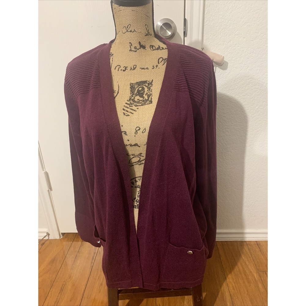 jones New York XL Women's Knit Cardigan Top Plum Purple NWT